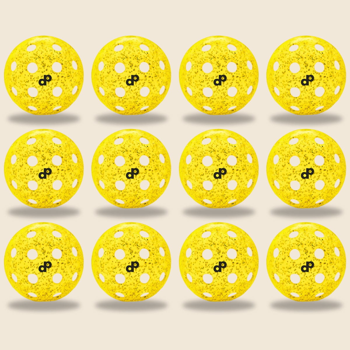 Yellow glitter-infused DOPE pickleballs