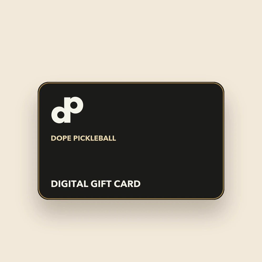DOPE digital gift-card illustration floating on warm cream with a soft shadow.