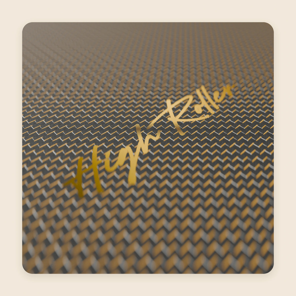High Roller paddle face with a black-and-gold pattern and gold High Roller script, shown close up.