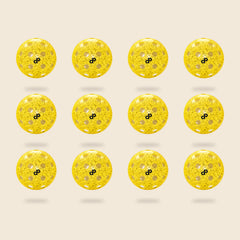 12 yellow Dope glitter pickleballs, each with its black DP logo and original circular-hole layout, floating on cream.