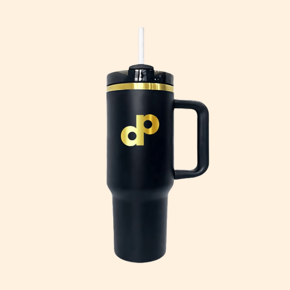 A photo showing the Dope Pickleball Co 40oz Double Wall Insulated Stainless Steel drink tumbler in black and gold.