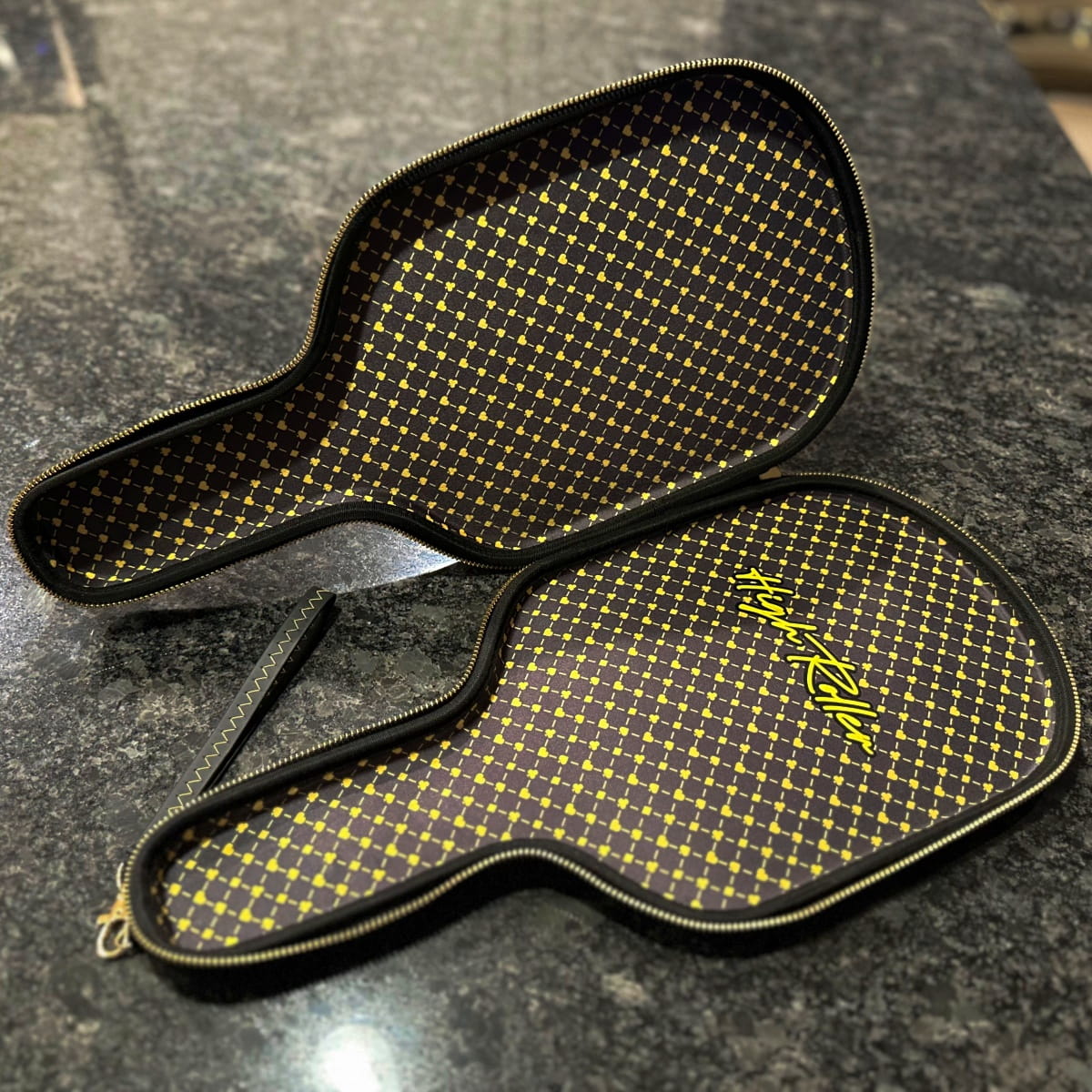 An open view of the High Roller Pickleball Paddle Case by Dope Pickleball Co.