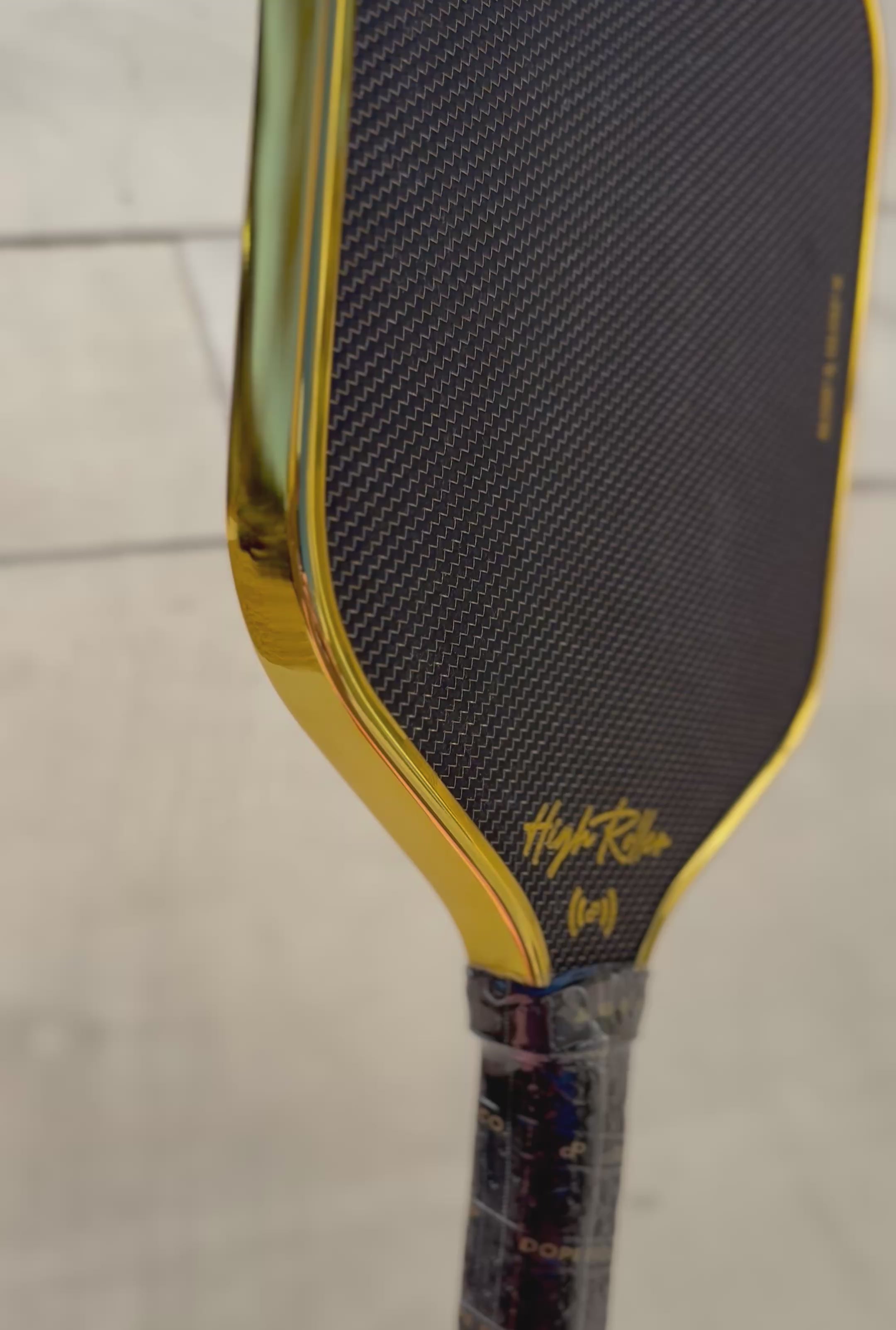 Load video: High Roller Pickleball Paddle - The Original Chrome Gold Metallic Pickleball Paddle